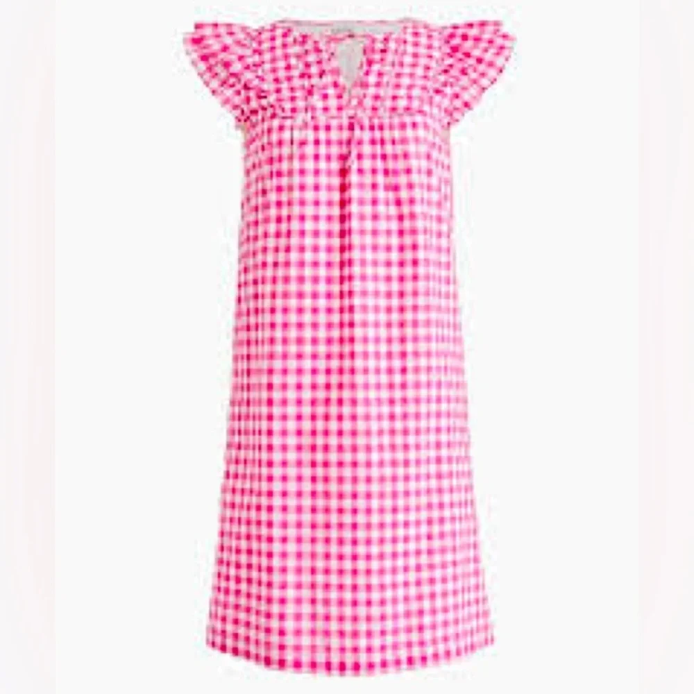 J.Crew Pink Gingham Flutter Sleeve Mini Dress • Lined Cotton • Size 4