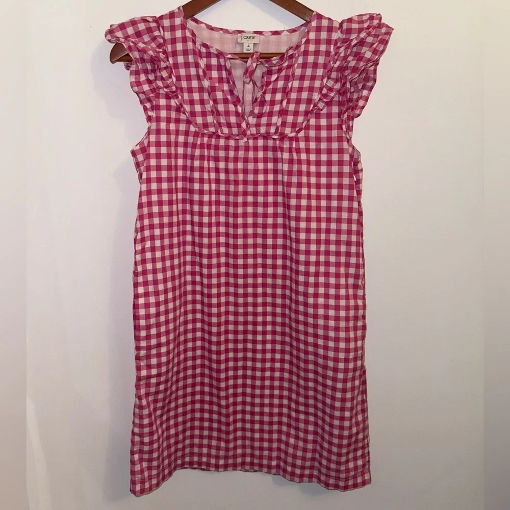 J.Crew Pink Gingham Flutter Sleeve Mini Dress • Lined Cotton • Size 4