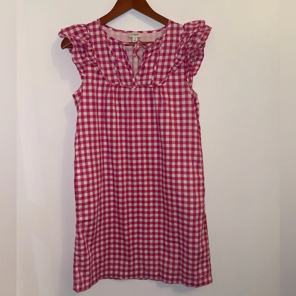 J.Crew Pink Gingham Flutter Sleeve Mini Dress • Lined Cotton • Size 4