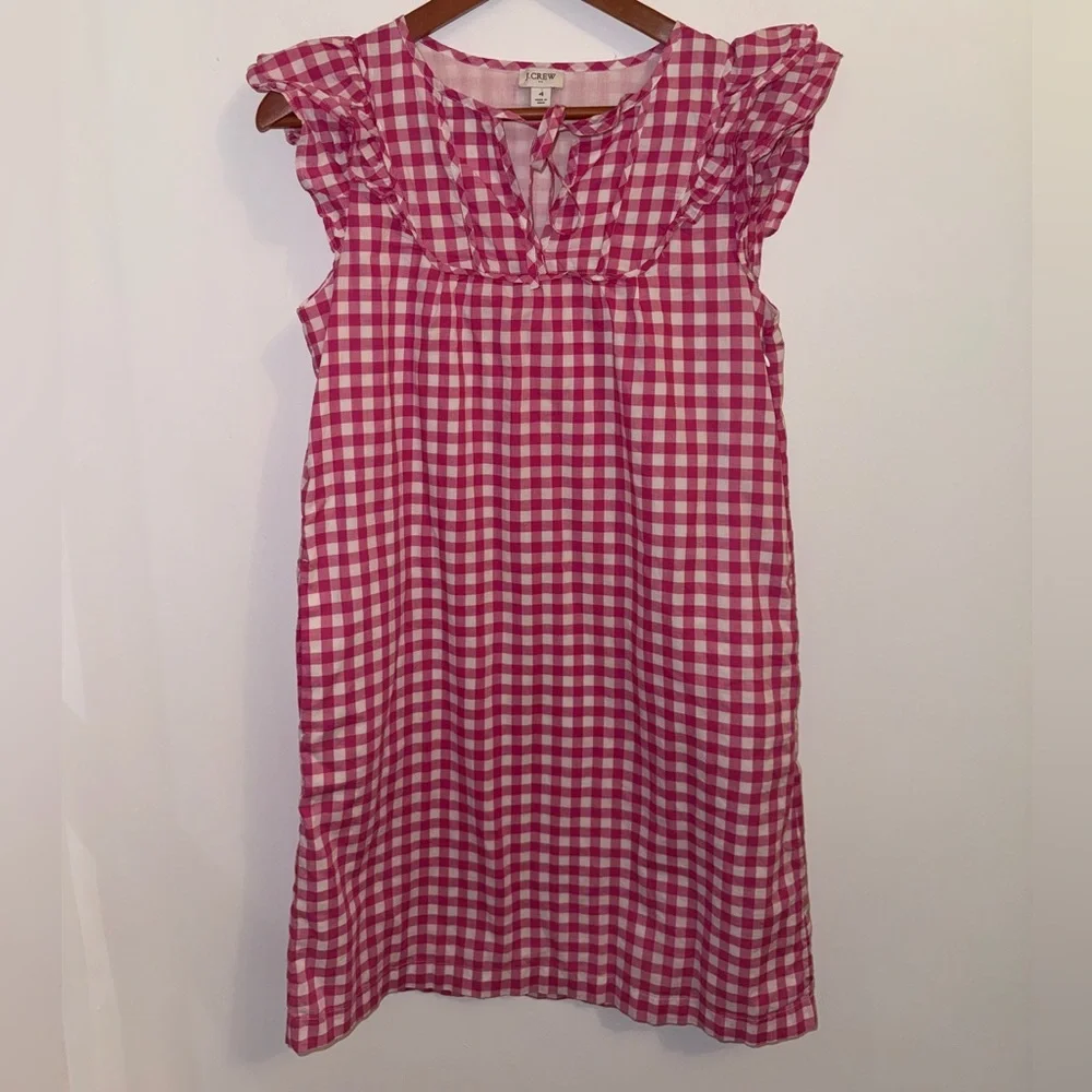 J.Crew Pink Gingham Flutter Sleeve Mini Dress • Lined Cotton • Size 4