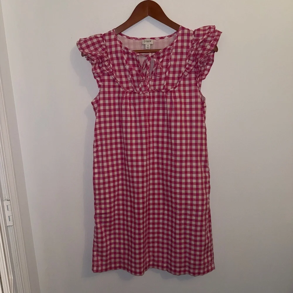J.Crew Pink Gingham Flutter Sleeve Mini Dress • Lined Cotton • Size 4