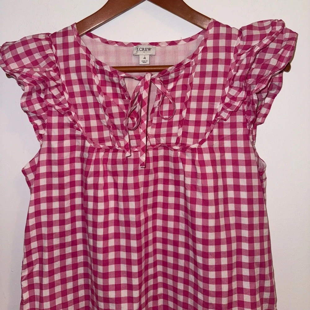 J.Crew Pink Gingham Flutter Sleeve Mini Dress • Lined Cotton • Size 4