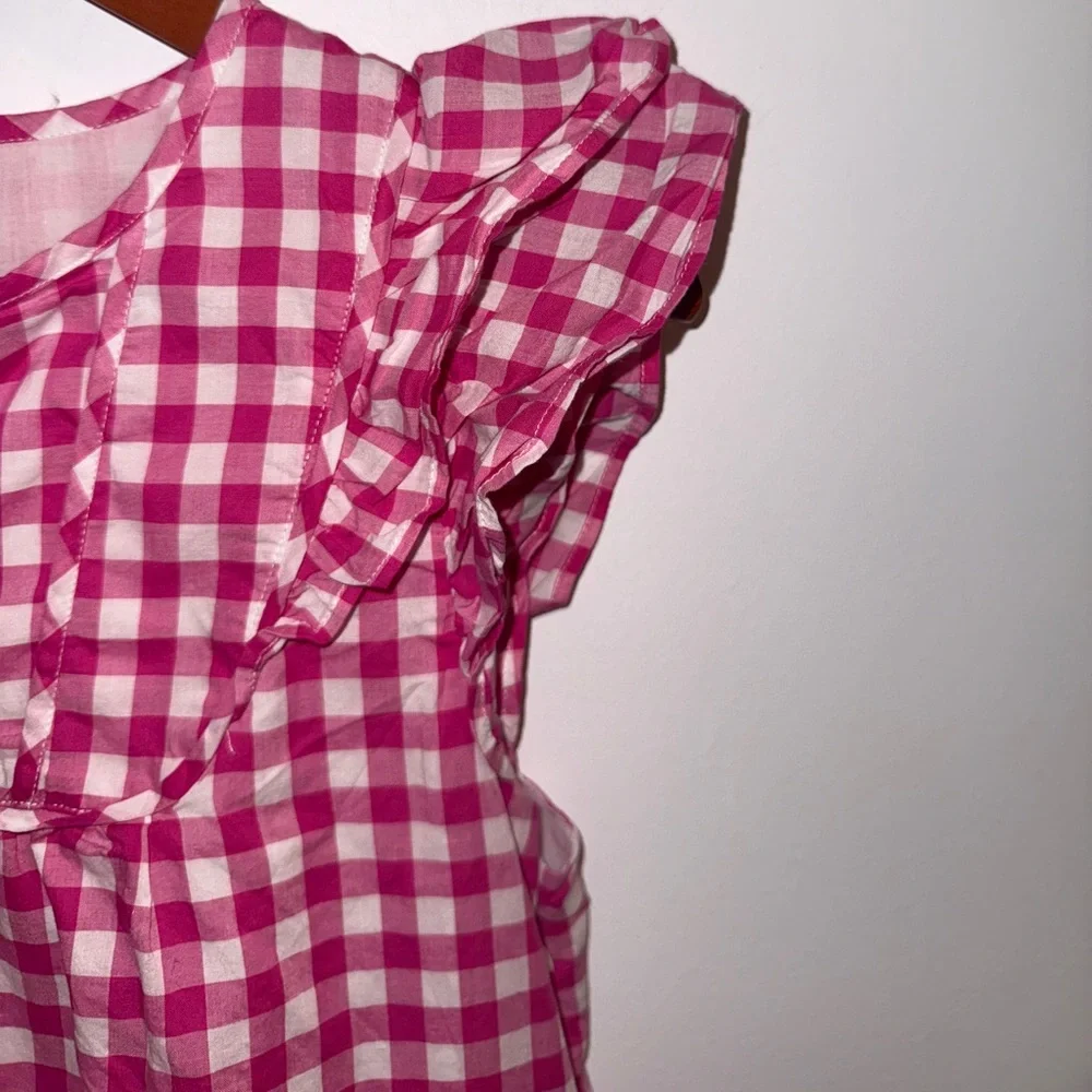 J.Crew Pink Gingham Flutter Sleeve Mini Dress • Lined Cotton • Size 4