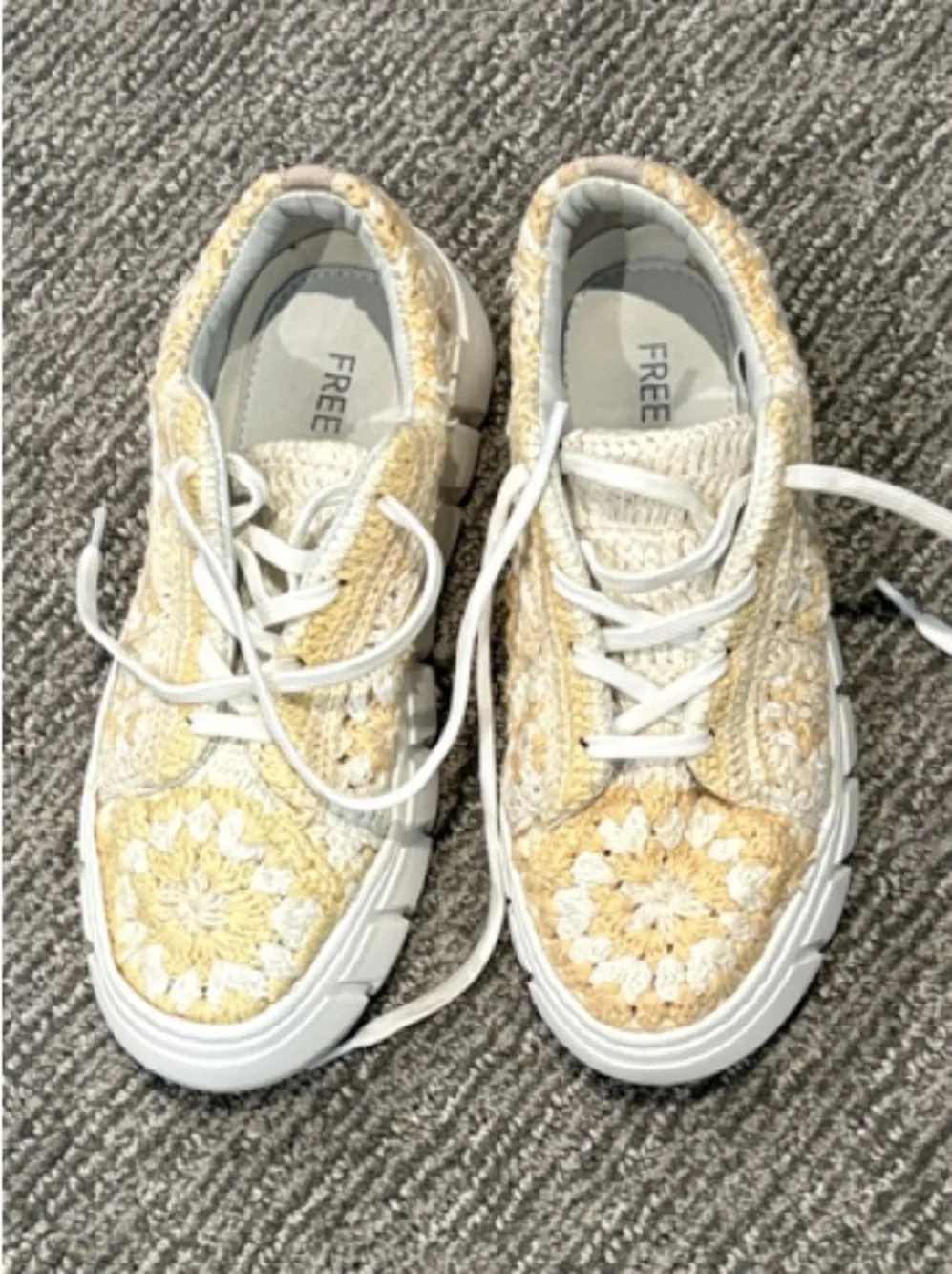 Free People Cream and Tan Crochet Lace-Up Sneakers