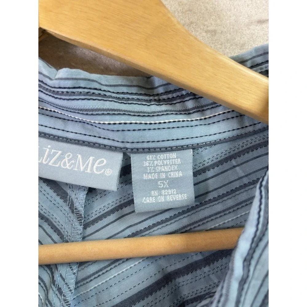 Liz & Me Striped Button Up Shirt Womens Plus Size 5X White & Blue Casual