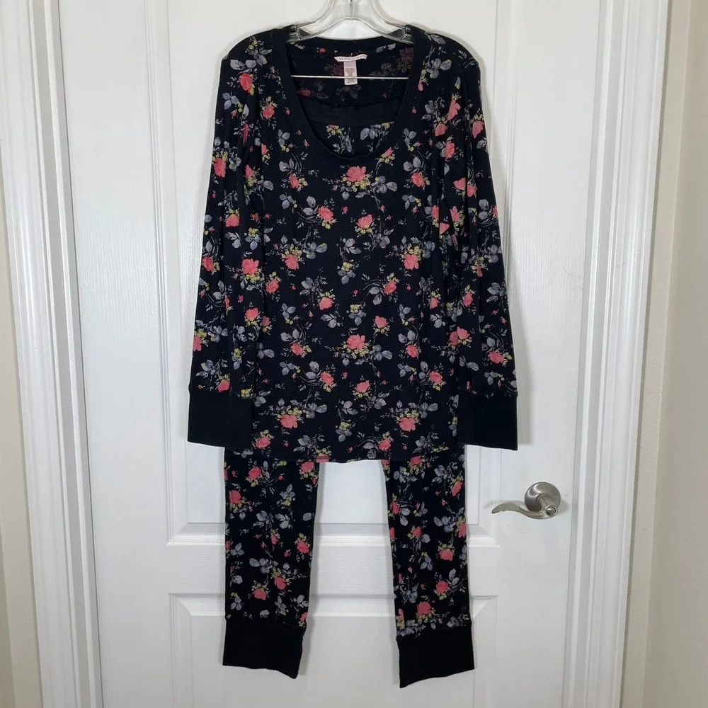 Victoria's Secret‎ Thermal Pajama Set Painted Floral Waffle Sleepwear XL Long