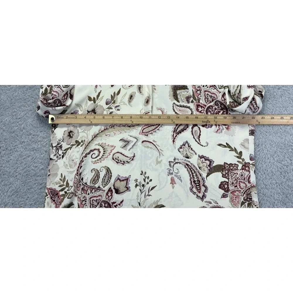 Chicos Womens 2 L Floral Paisley Tunic Top Beige Pink V Neck Bell Sleeve Boho