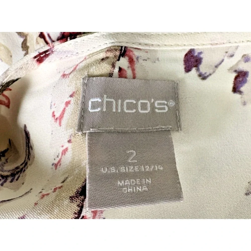 Chicos Womens 2 L Floral Paisley Tunic Top Beige Pink V Neck Bell Sleeve Boho