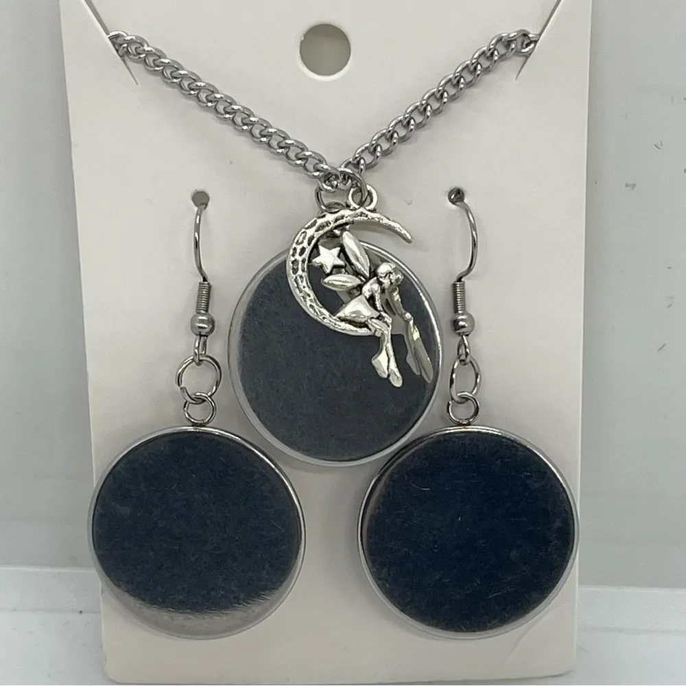 Hand Crafted Blue Pink Silver FairyCore Necklace Earrings Set NWT OS