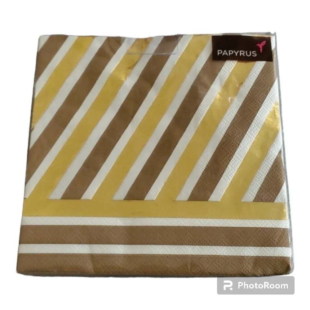 Gold Foil Papyrus lunch napkins ONE PACK‎ of 20 napkins goil foil brown & white