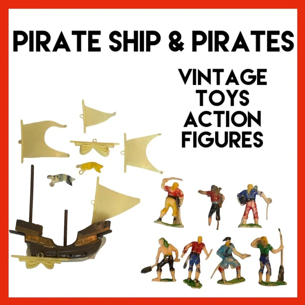 Vintage Marx Pirates & Ship 2 1/2” Action Figures Lot Vintage Toys Set Bundle