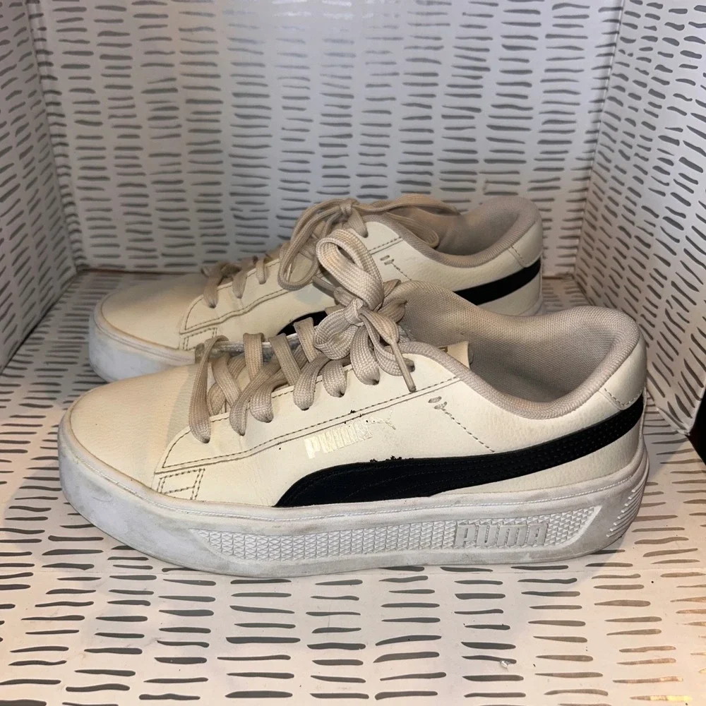 Puma Smash‎ 3.0 V3 Platform Sneakers Womens 8.5 Alpine Snow Black Gold Skate