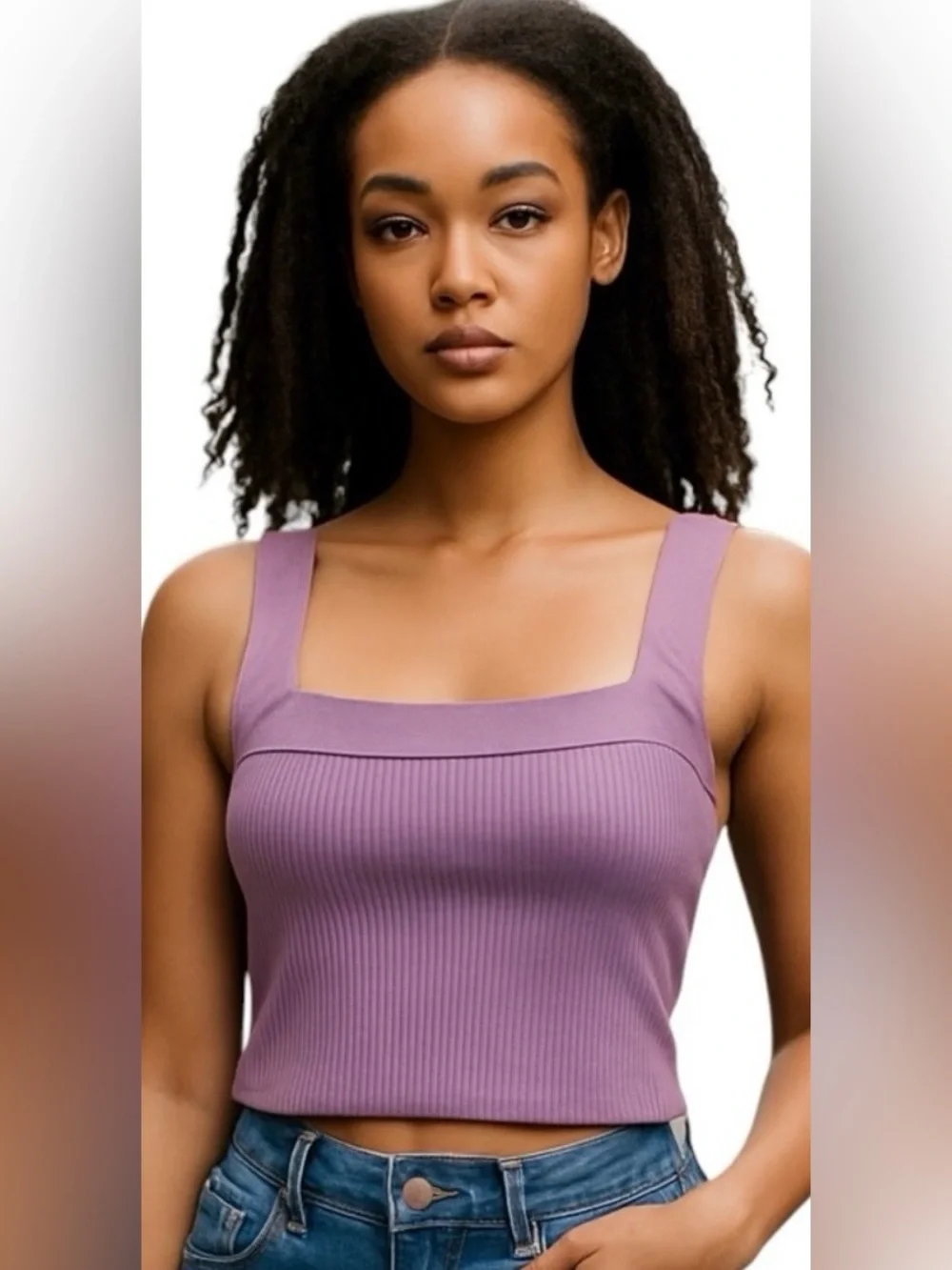 House of Harlow 1960 Lavender Rib Knit Cross Back Crop Top XS