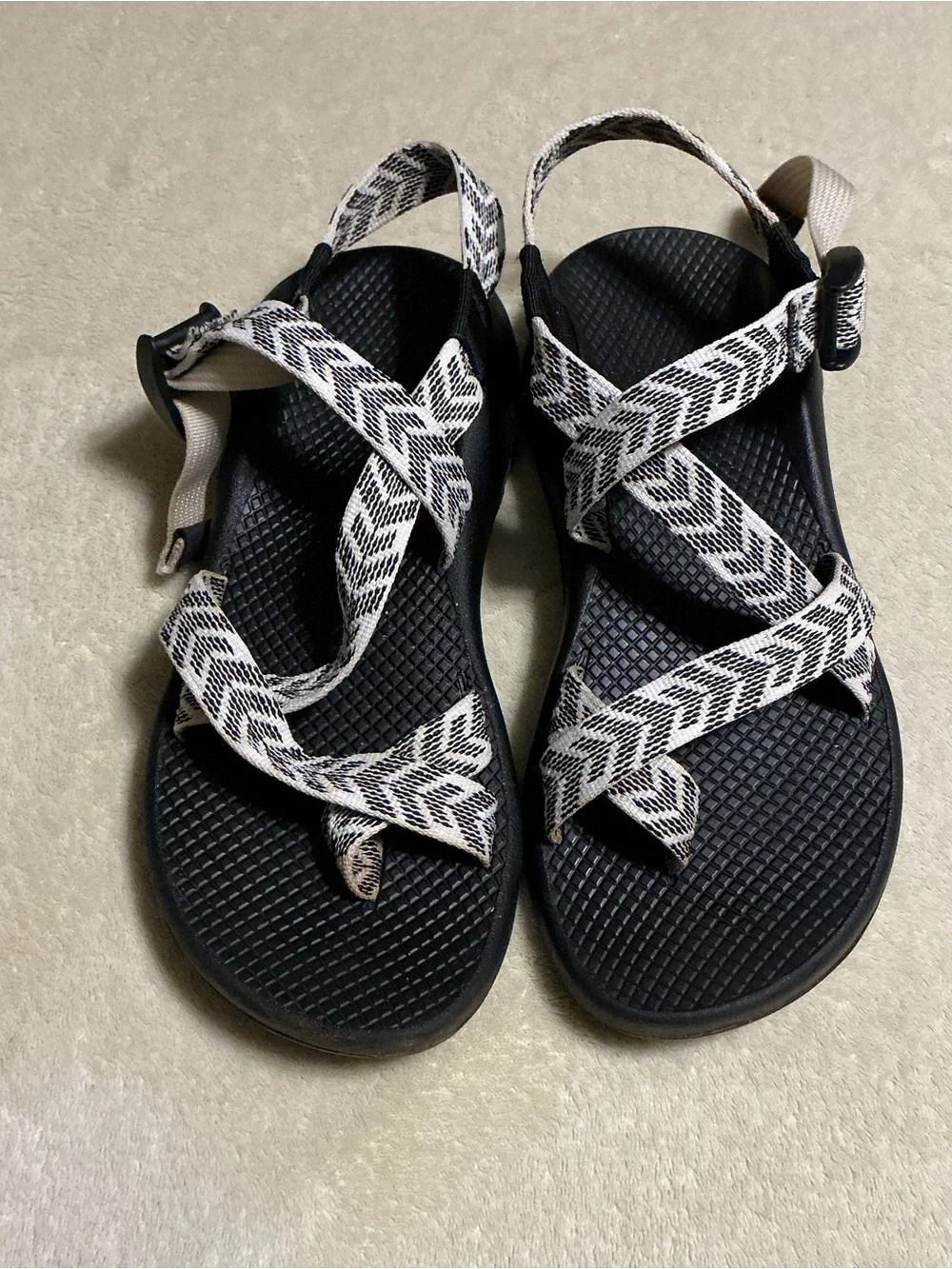 Chaco Black Sandals with Chevron Beige Straps