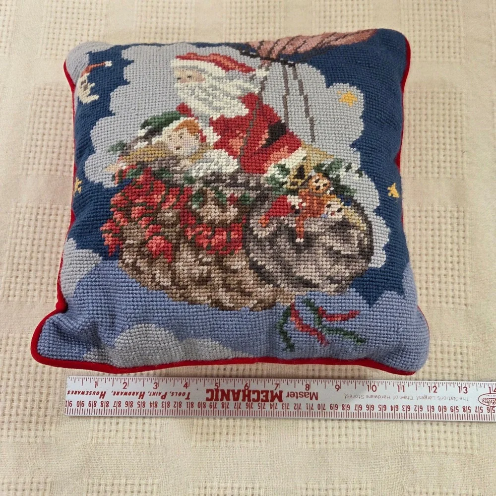 Imperial Elegance Needlepoint‎ Santa Claus Sleigh Christmas Decorative Pillow