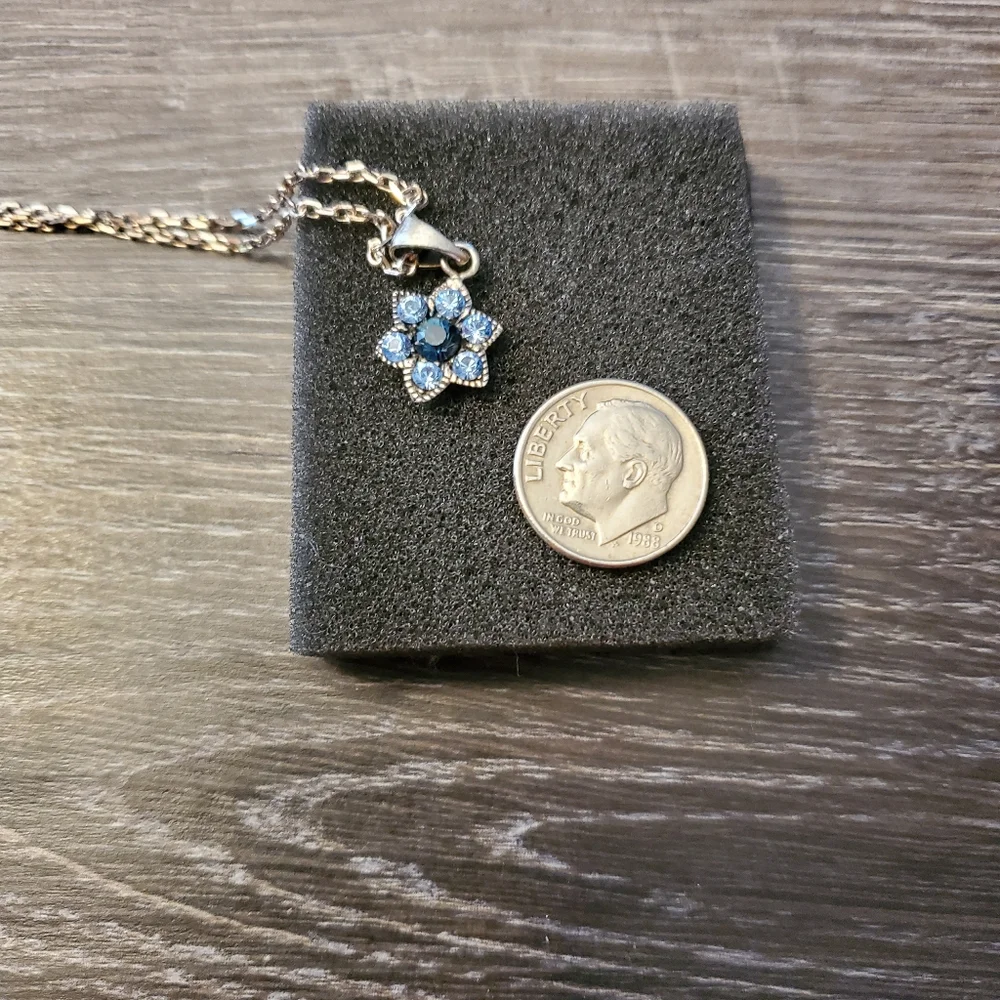 2-Tone Blue Flower Silver Tone Necklace for Girls
