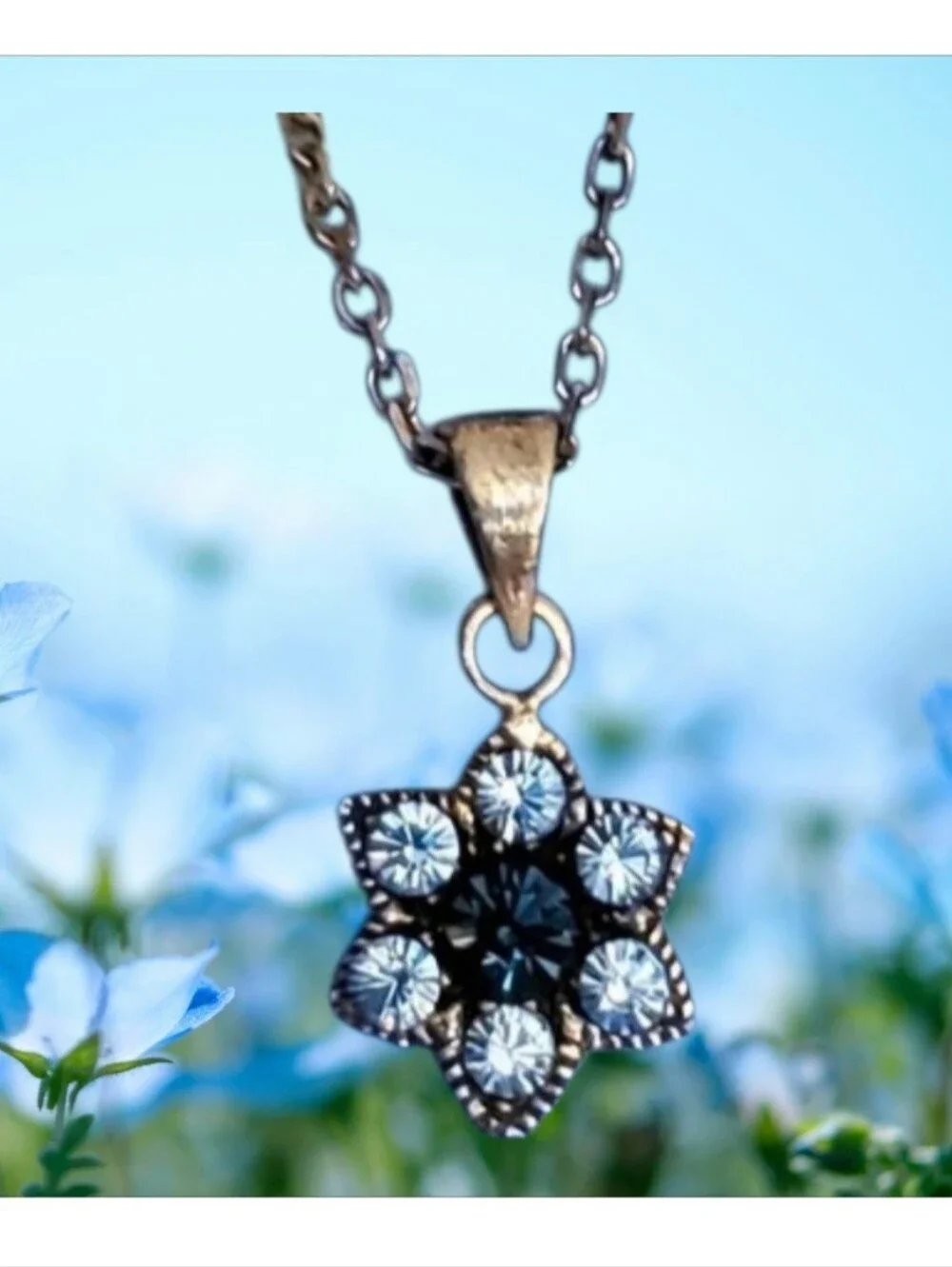 2-Tone Blue Flower Silver Tone Necklace for Girls