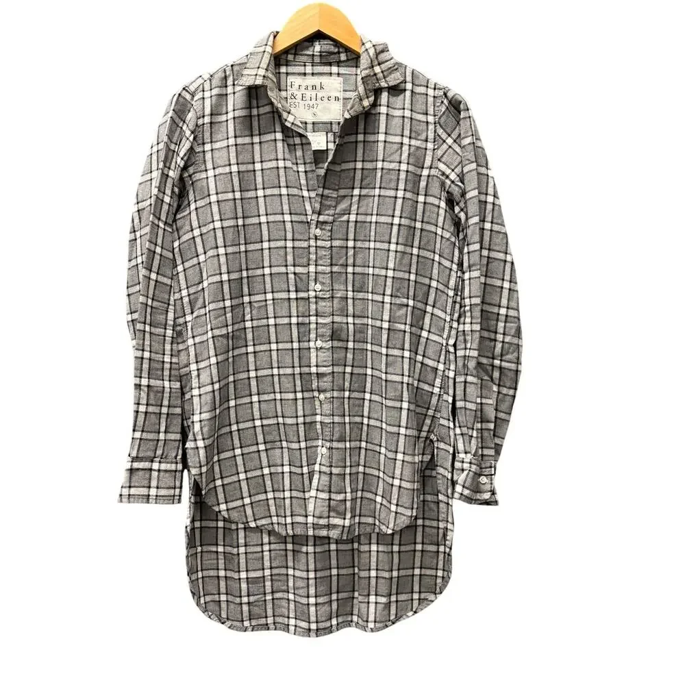 Frank & Eileen Grayson Shirt Gray Plaid Italian Flannel Button Up Womens Small‎