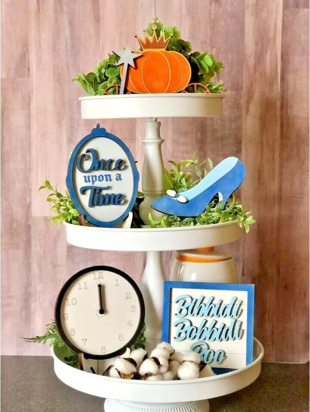 lot of 6 Pcs Cinderella Tiered Tray Decor Set Wooden Signs - hand painted - OOAK