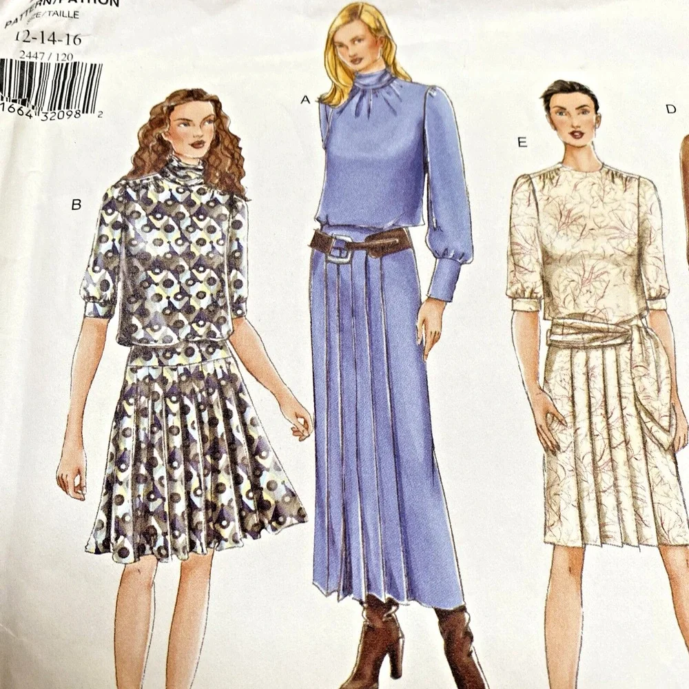 Vogue Sewing Pattern 2447 Midi Dress Blouson Drop Waist Y2K 2000s sizes 12-16
