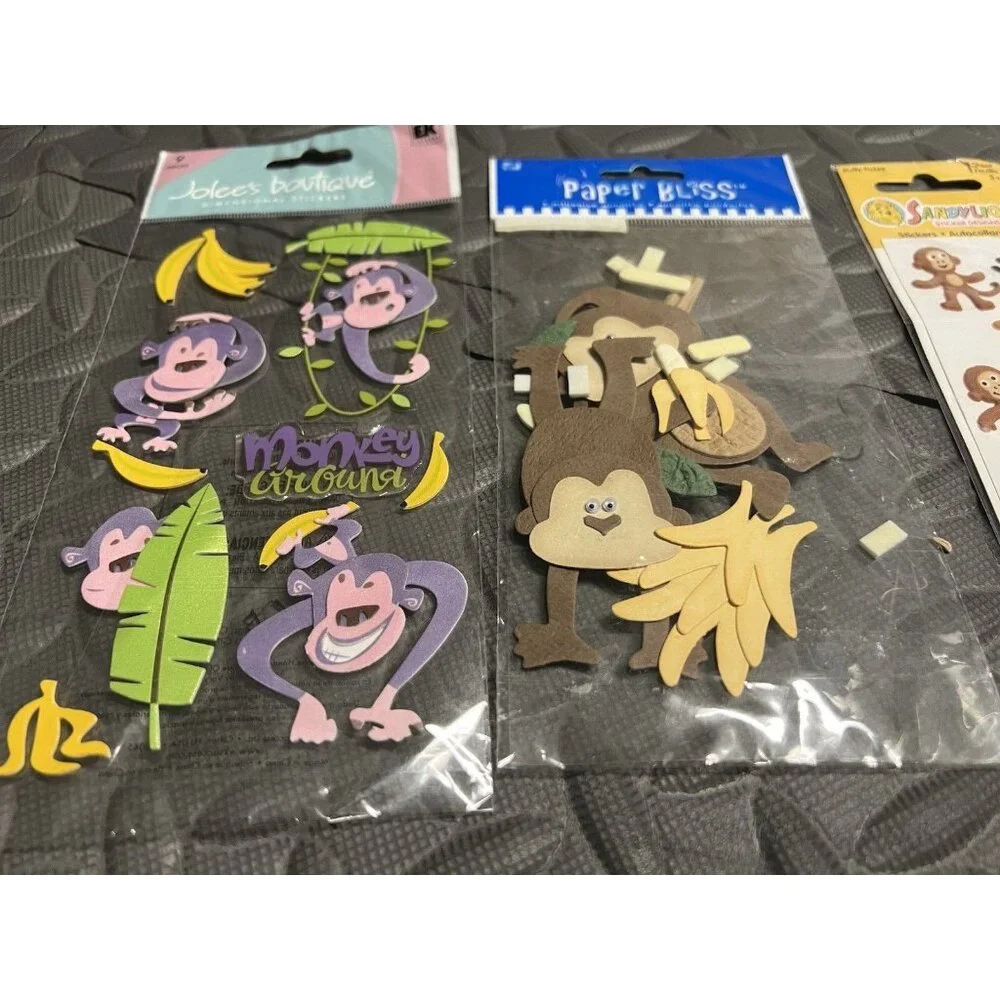 Stickers Monkey Chimpanzee Scrapbook Card Making 3D Monkeys Lot of‎ 3 NIP