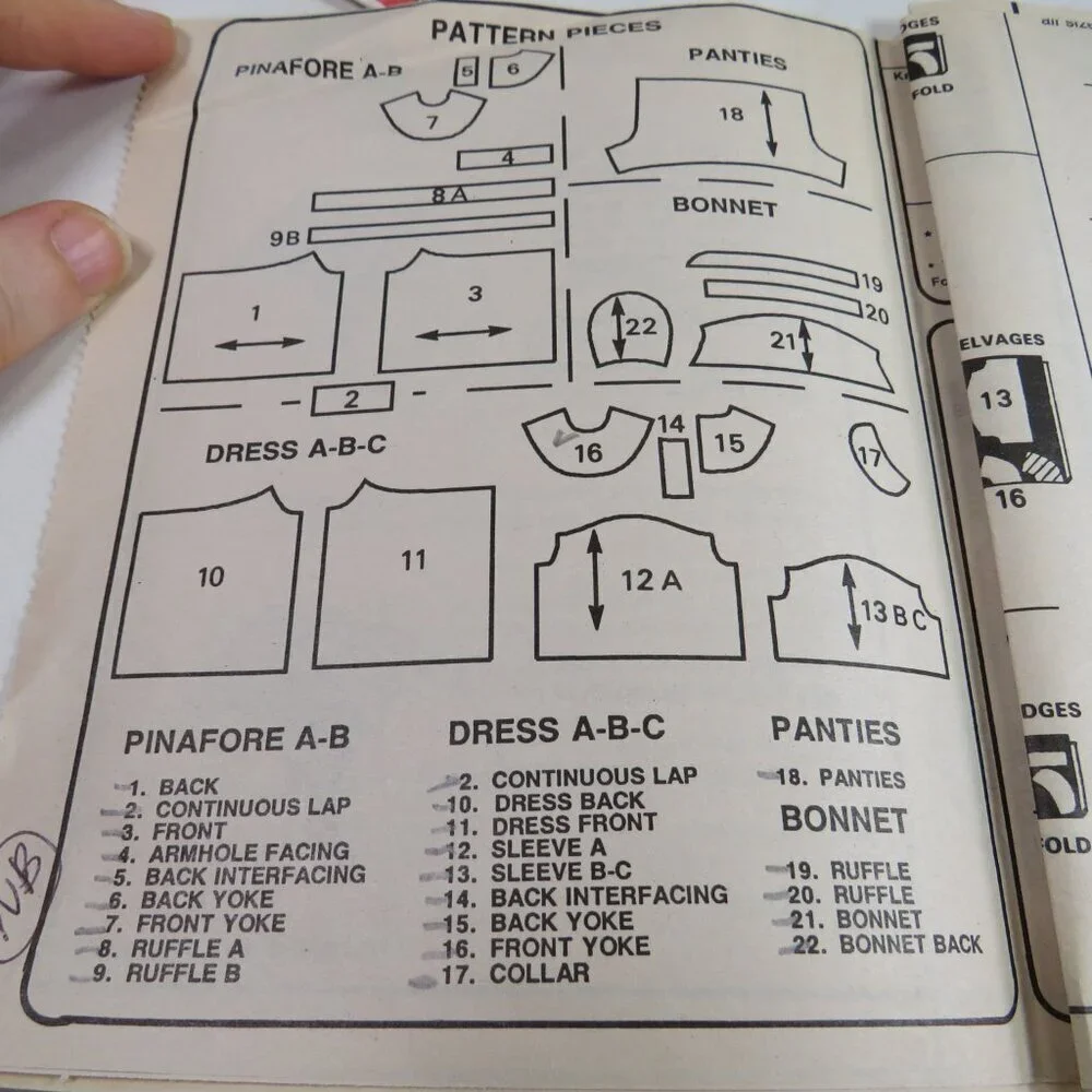 McCalls 9204 Sewing Clothing Pattern NEW BORN size Pinafore Dress, Bonnet, etc.