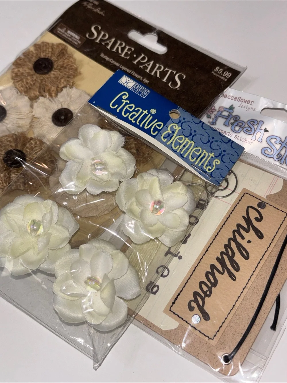 Scrapbook Embellishments NEW Scrapbook Sticker Flowers VtG Scrapbook Burlap