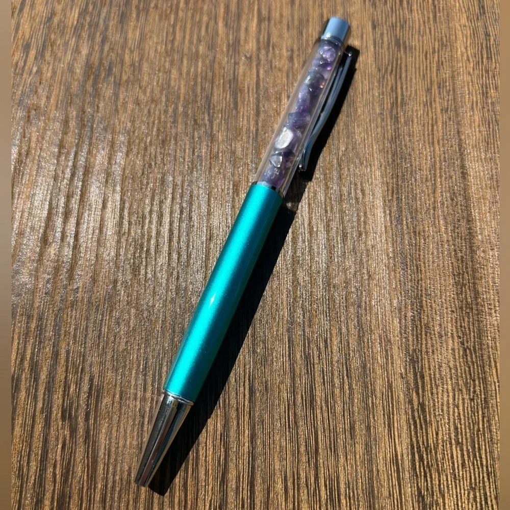 Teal Metallic Amethyst Pen