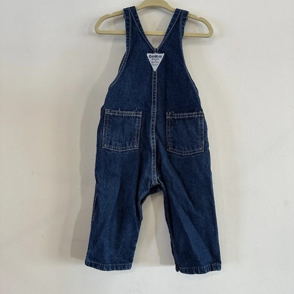 VTG Baby Boys Osh Kosh B'Gosh Bib Overalls Dark‎ Wash Denim Blue 18 Mos 90's