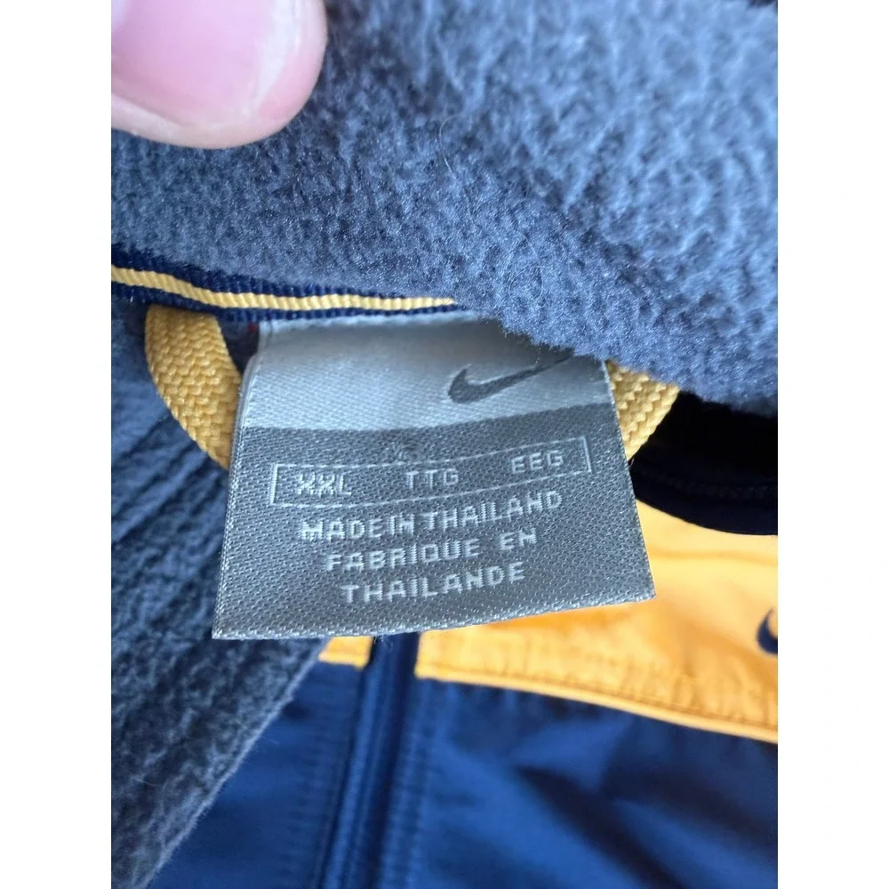 Nike Size XXL Colorblock Fleece Lined Hooded Windbreaker Jacket Yellow Navy Mens