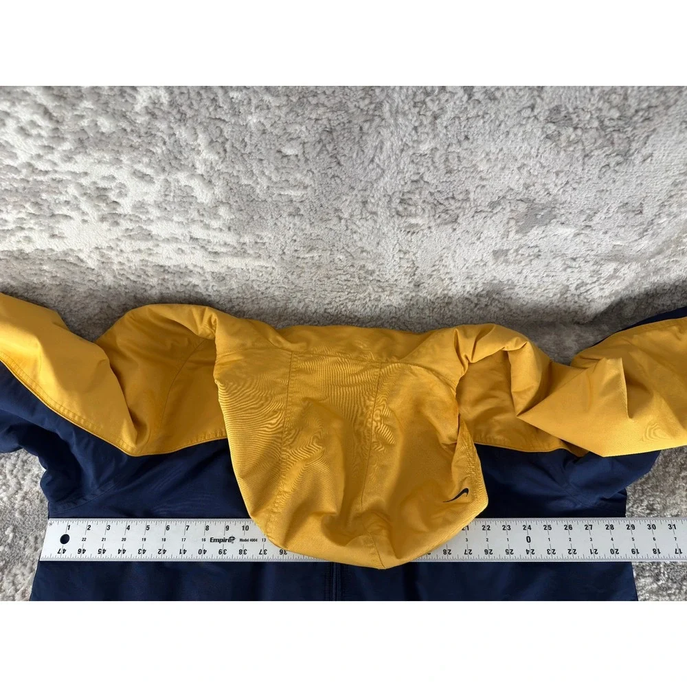 Nike Size XXL Colorblock Fleece Lined Hooded Windbreaker Jacket Yellow Navy Mens
