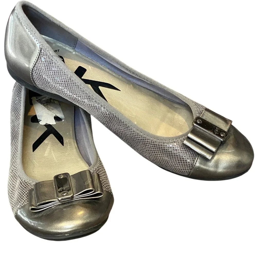 AK Anne Klein‎ Sport Metallic Silver Ballet Flats Sz 7 #330K