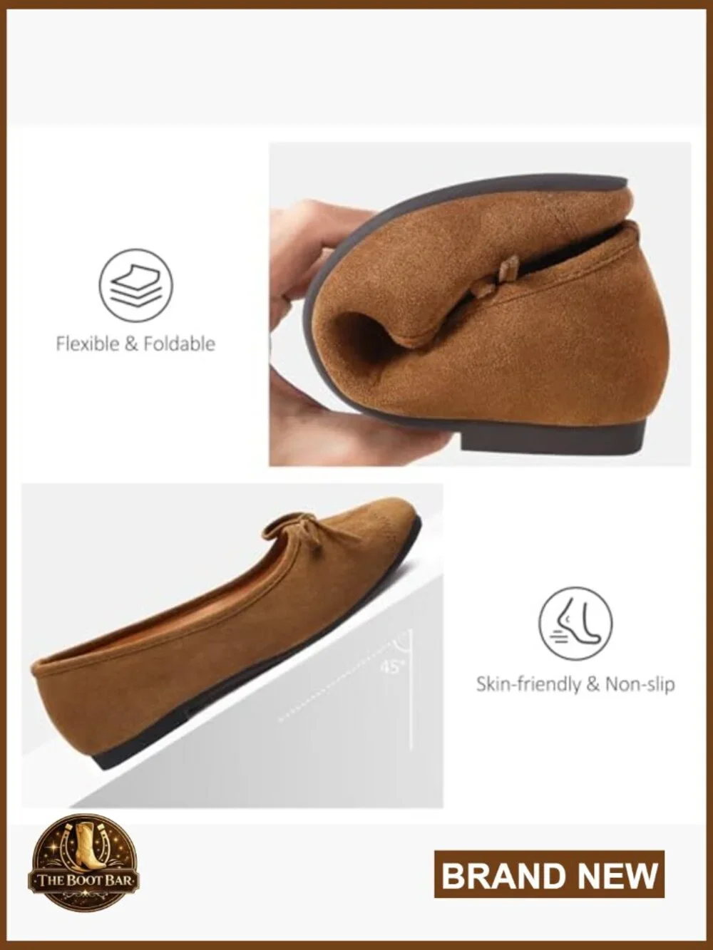 Ballet Flats with Bow Cap Toe Slip On Square Toe Faux Suede Comfort