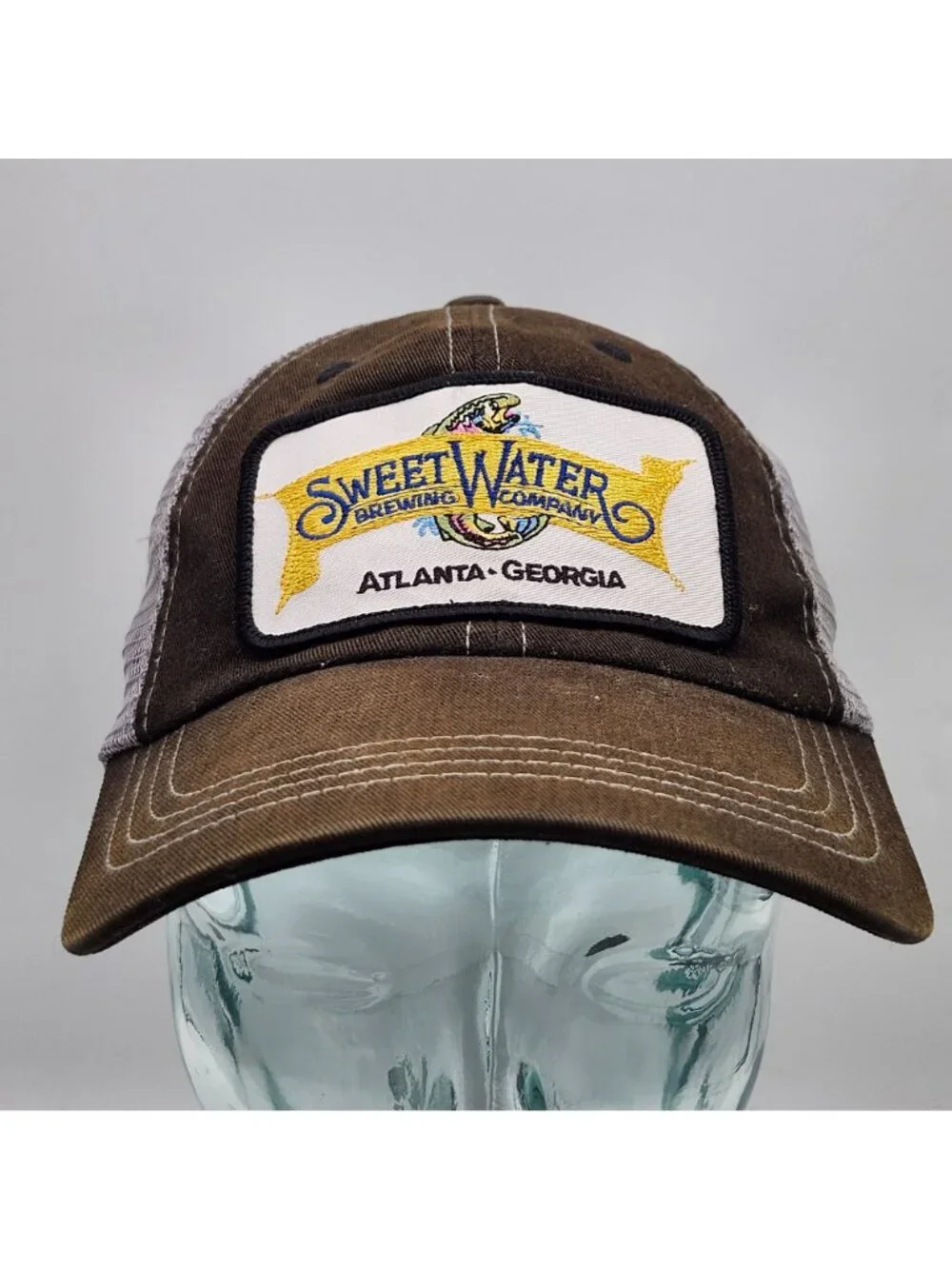 SweetWater Brewing Company Atlanta Georgia Mesh Trucker Hat Brown Gray
