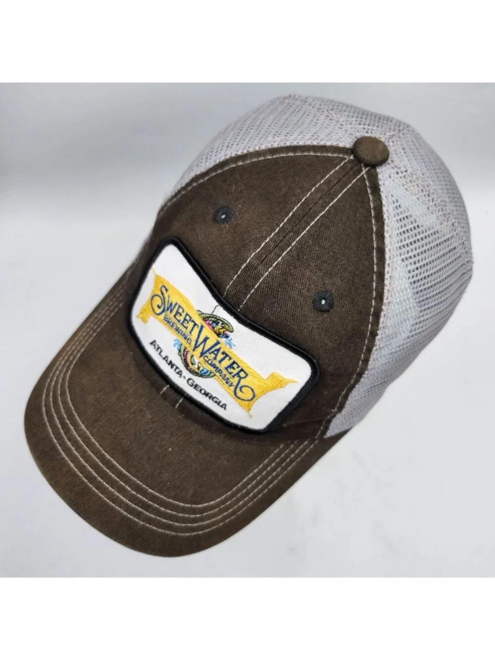 SweetWater Brewing Company Atlanta Georgia Mesh Trucker Hat Brown Gray