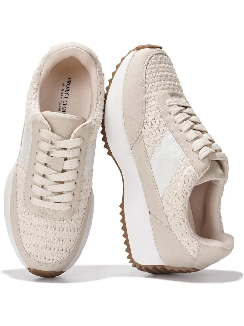 🆕Project Cloud Women's Apricot Sneakers Memory Foam Lightweight Lace Up