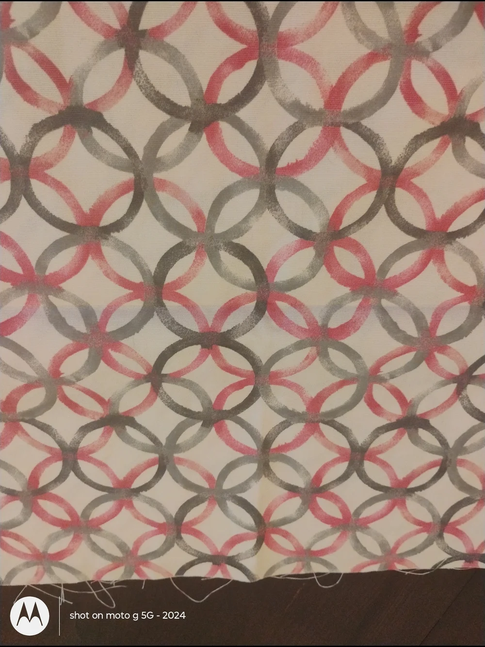 Waverly Pink and Gray Interlocking Rings Curtain Fabric