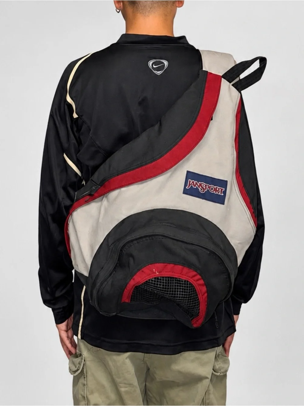 Vintage 90s JanSport Sling Backpack Y2K Single Strap Crossbody Black Red Tan
