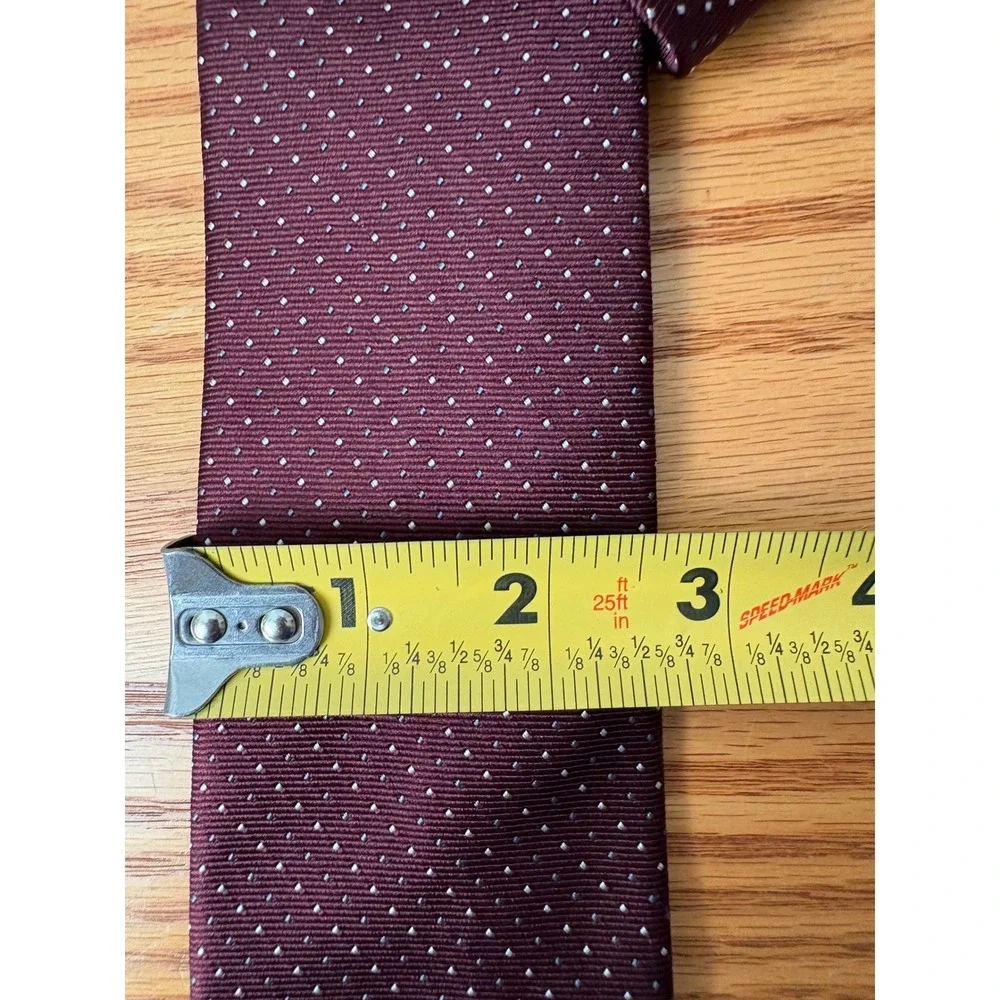 PRADA Made in Italy Garnet Red White Gray Microdot 100% Silk Tie