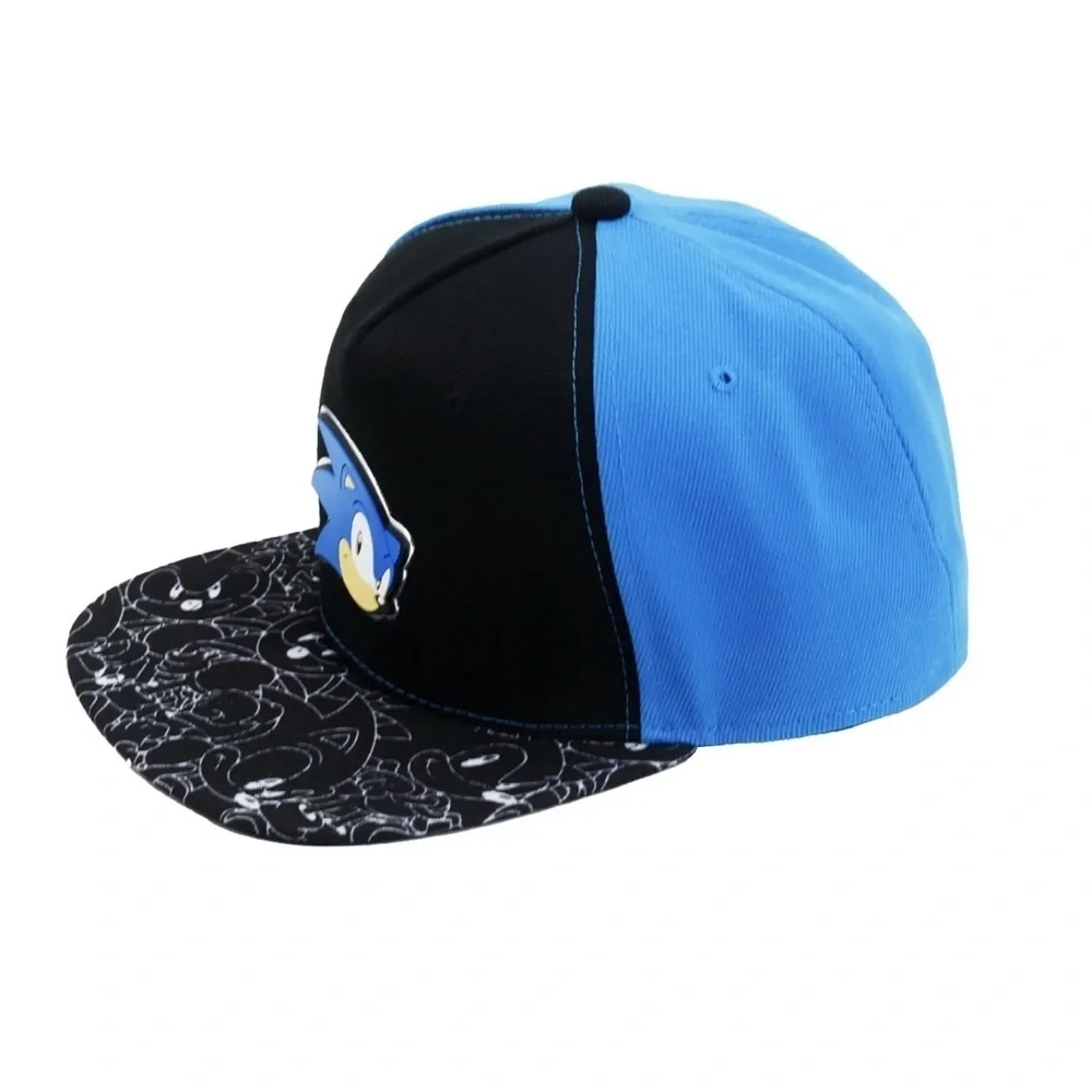 Sonic the Hedgehog Baseball Cap, Adjustable Snapback Hat with Flat Brim, Black
