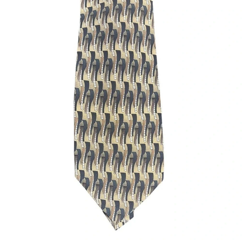 J. Garcia Geometric Silk Tie in Black, Brown and Tan