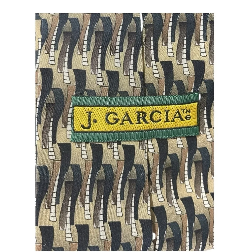 J. Garcia Geometric Silk Tie in Black, Brown and Tan