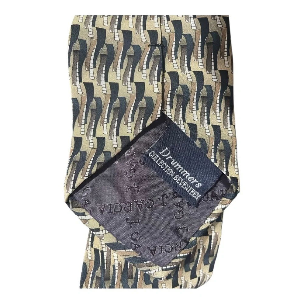 J. Garcia Geometric Silk Tie in Black, Brown and Tan