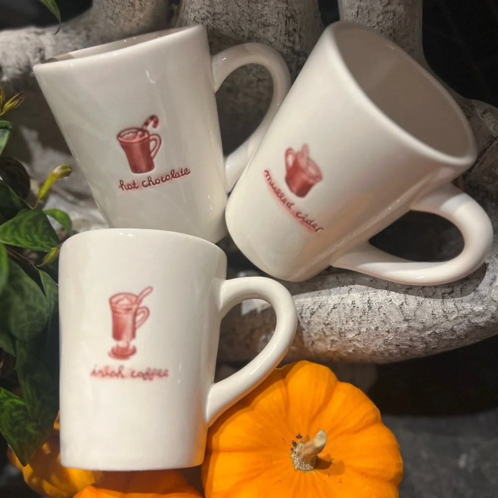 Williams Sonoma Seasonal Diner Mug Trio Hot Chocolate Mulled Cider Irish Coffee