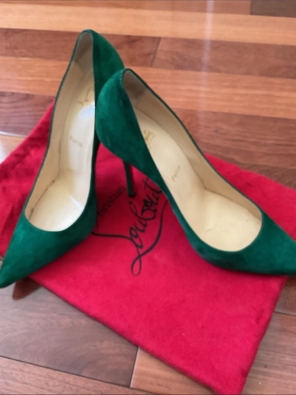 Christian Louboutin Emerald Green Suede Pointed-Toe Pumps