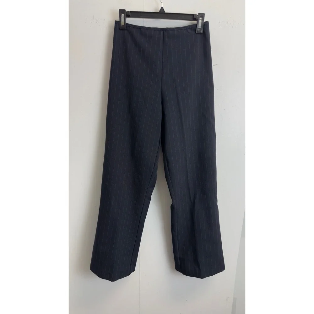 DBY Ltd Vintage Womens Pinstripe Longline Blazer and Pants Suit Set Navy Blue 7
