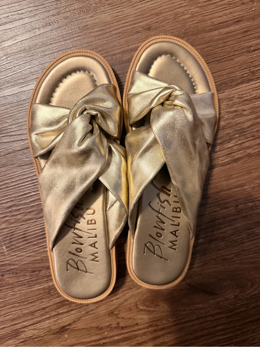 Blowfish Metallic Gold Knot Slide Sandals