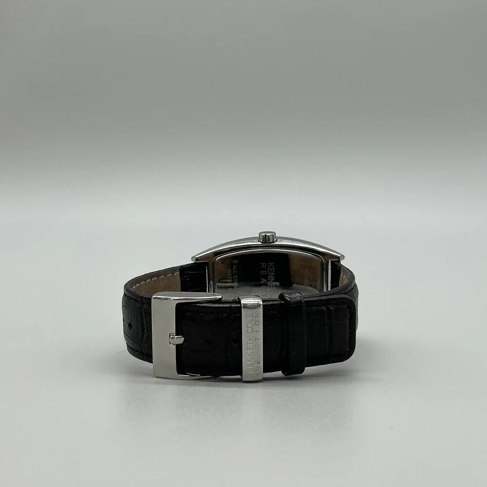 Kenneth Cole Reaction Men Watch 35mm Silver Tone Leather Date KC1667 New Battery
