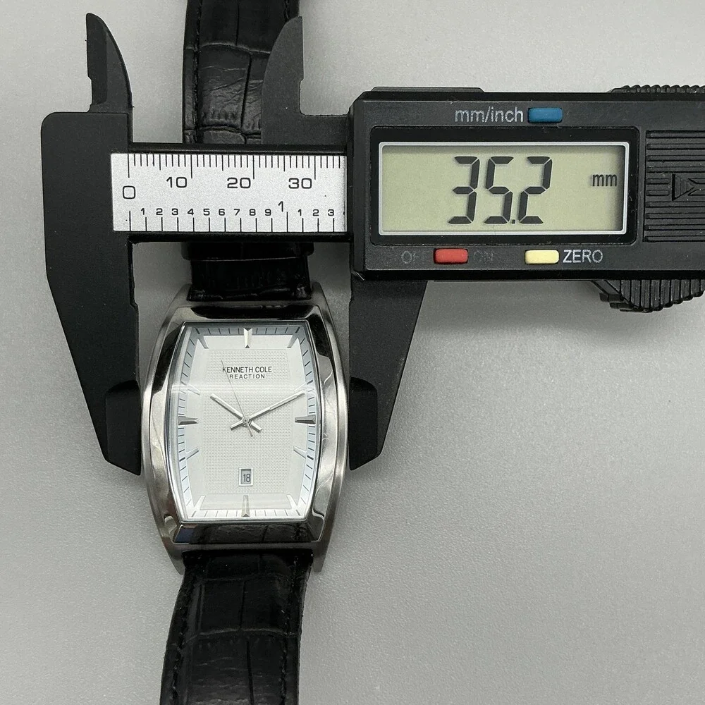Kenneth Cole Reaction Men Watch 35mm Silver Tone Leather Date KC1667 New Battery