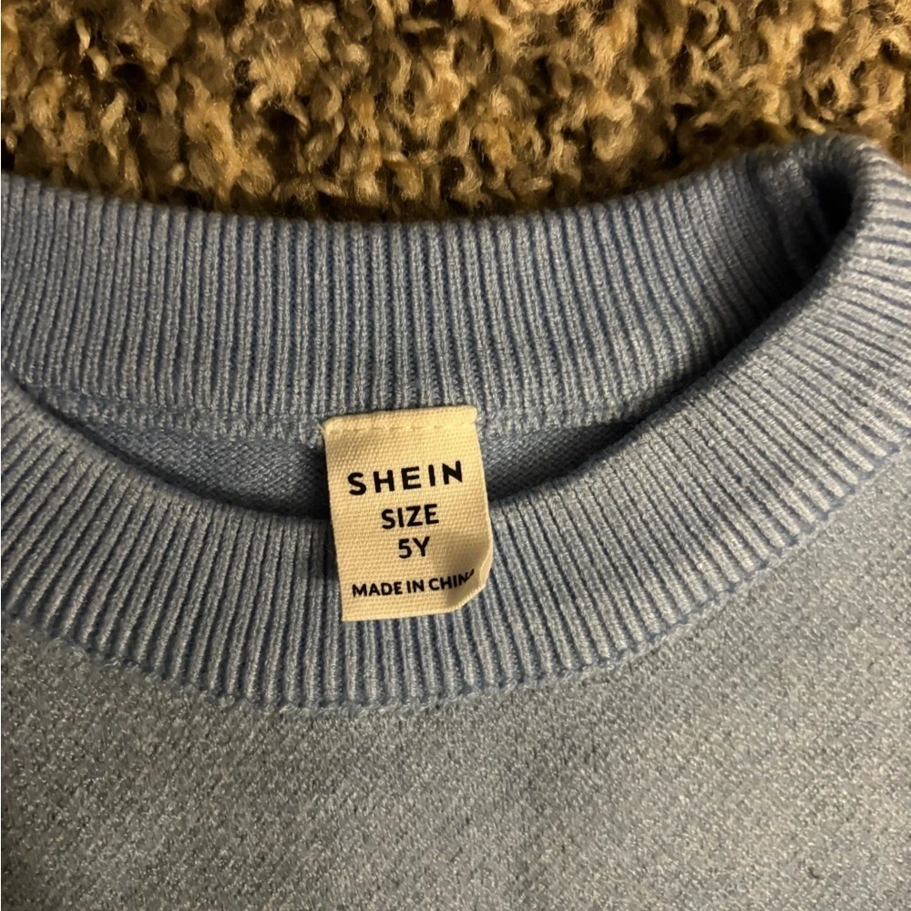 SHEIN 5Y Gray Ribbed Train Crew Neck Sweater